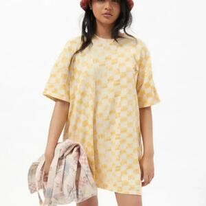 Urban Outfitters UO Yellow Checkerboard Butterfly T-Shirt Dress size large